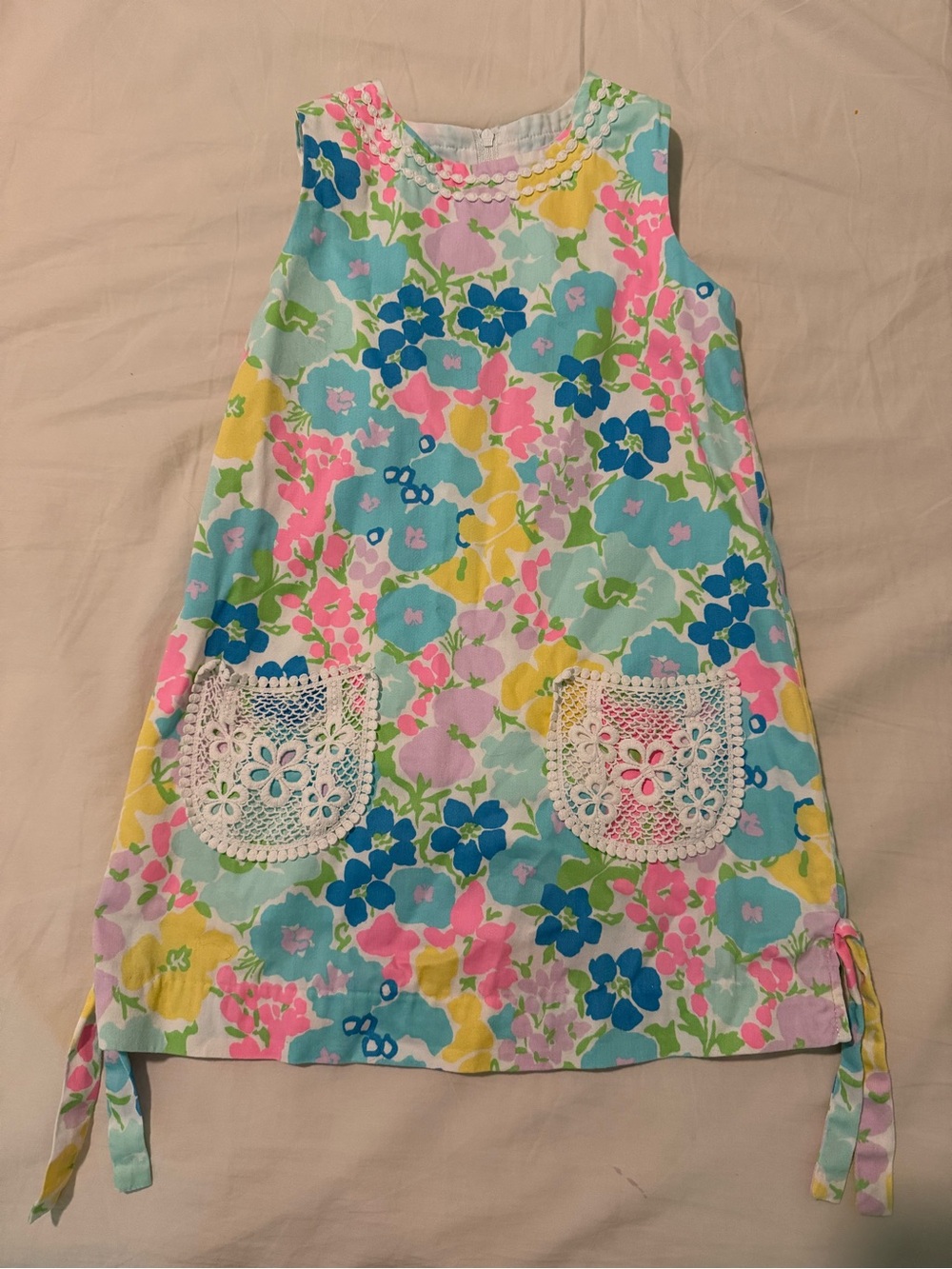 Lilly Pulitzer Multicolor Floral Shift Dress with Crochet Pockets